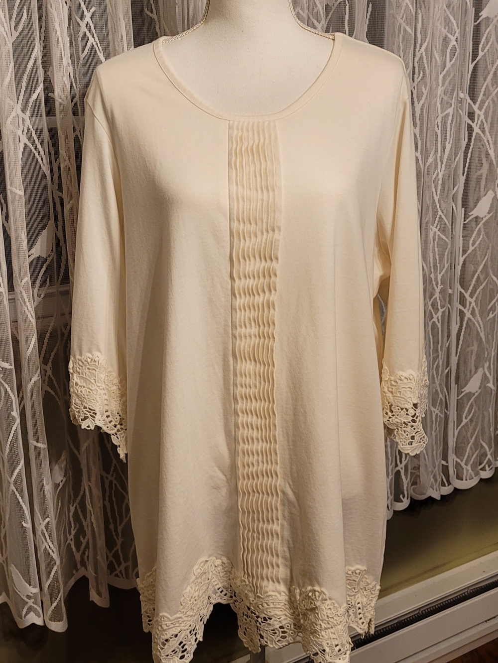 Blair Cream Crochet-Trim Pintuck Front Tunic